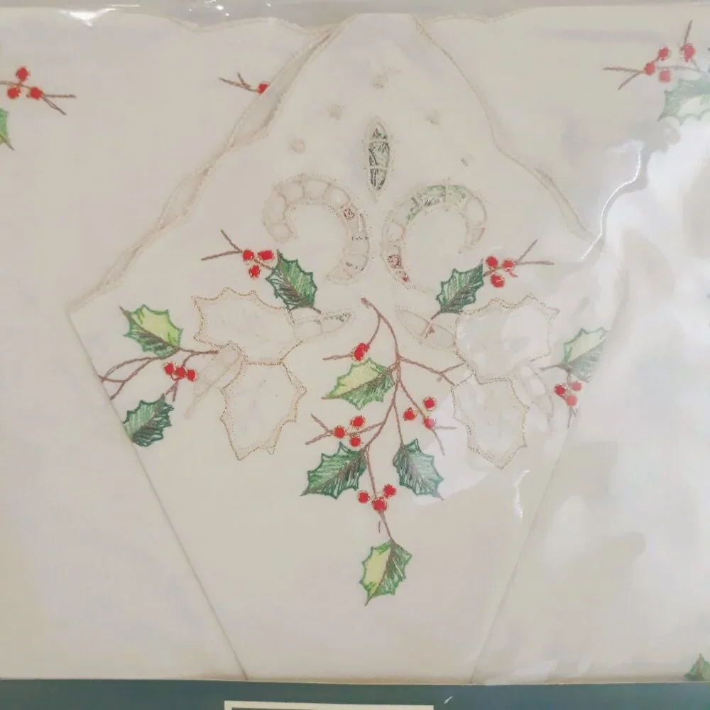 3-New Lenox Holiday Floral Embroidered Metallic Cotton Placemat & Napkin Sets